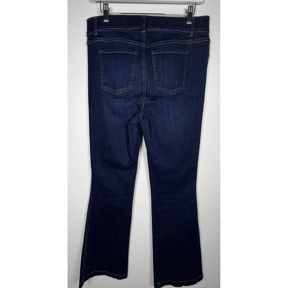 Spanx Midnight Blue Flared High Rise Pull-On Sliming Large Denim Stretch Jeans - Picture 4 of 12